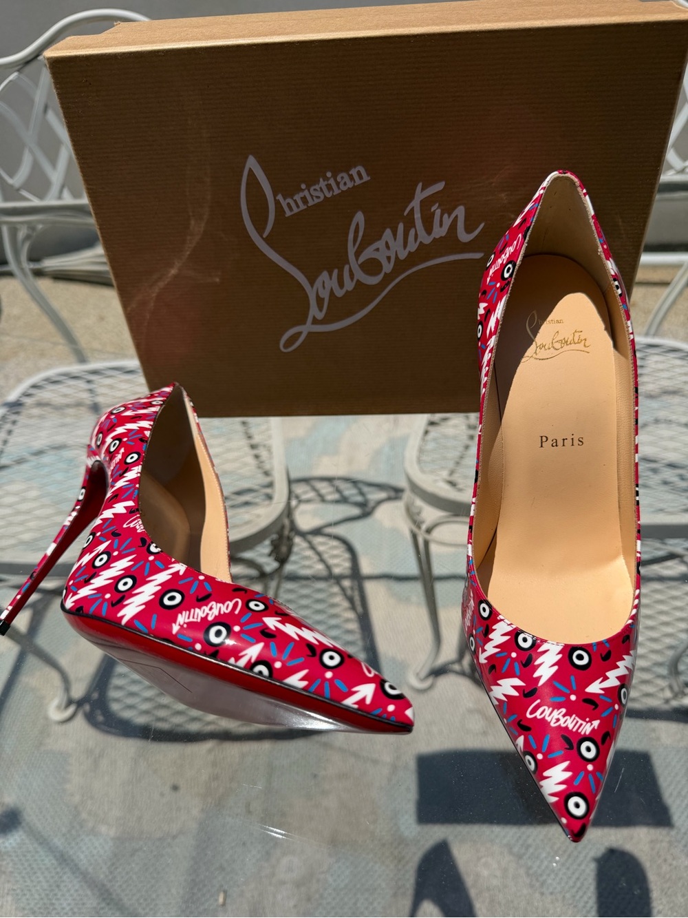 Christian Louboutin Pigalle “Loubitag” Capsule Pumps, Heels Red/Multicolor 8.5 - Picture 4 of 10